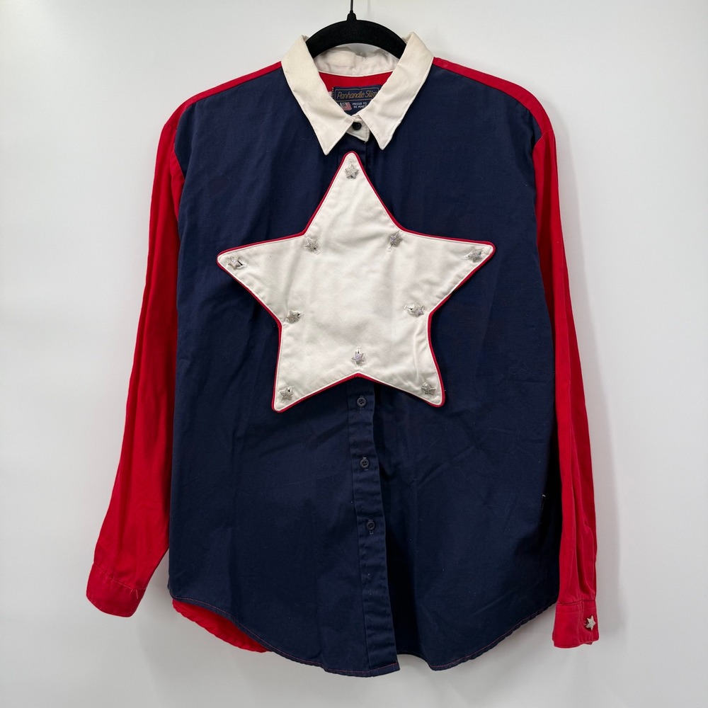 Panhandle Slim Womens Size Medium Western Shirt Star Studded Red White
